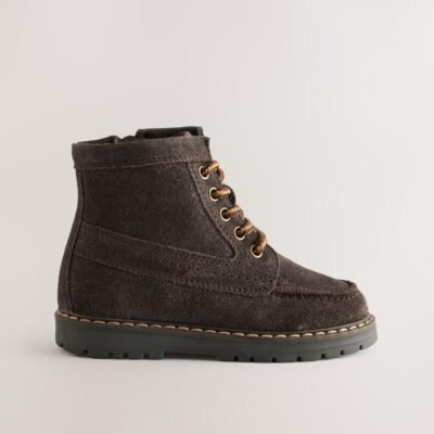 Chocolate Brown Suede Lace-Up Boots