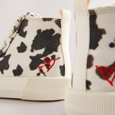 Animal Cow Print Standard Fit (F) High Top Trainers