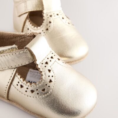 Gold Leather Baby T-Bar Shoes