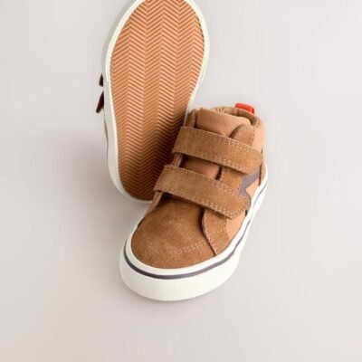 Tan Brown Suede Touch Fastening High Top Trainers