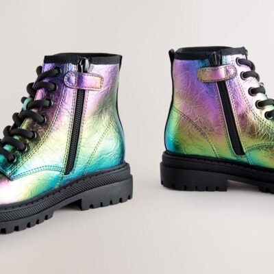 Rainbow Metallic Wide Fit (G) Warm Lined Lace-Up Ankle Boots