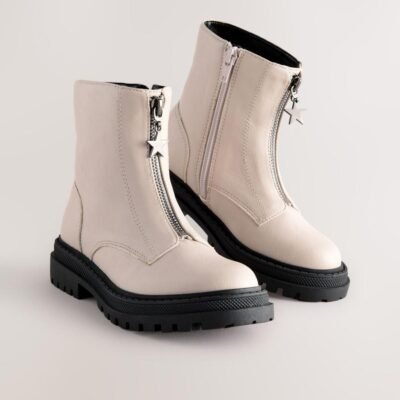 Bone White Standard Fit (F) Zip Front Ankle Boots