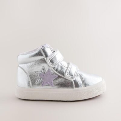 Silver Standard Fit (F) Touch Fasten High Top Trainers