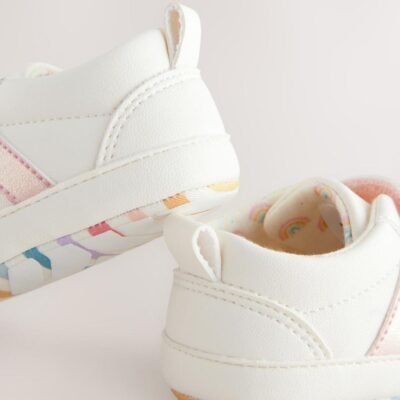 White Rainbow Touch Fasten Baby Trainers