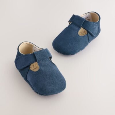 Navy Suede Leather Baby T-Bar Shoes