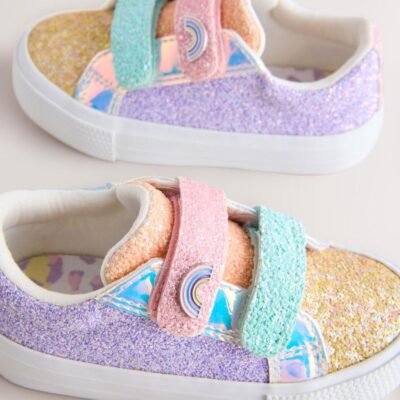 Multi Rainbow Glitter Standard Fit (F) Chunky Trainers With Touch Fastening