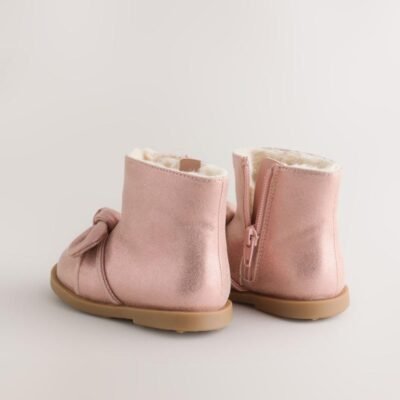 Pink Metallic Bow Boots