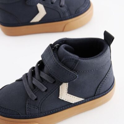 Navy Blue Wide Fit (G) Elastic Lace Touch Fastening Chevron Boots