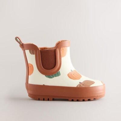 Neutral Pumpkin Halloween Warm Lined Ankle Wellies