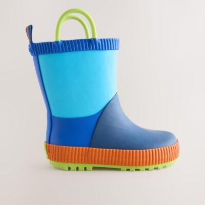 Blue Colour Block Handle Pull On Wellies