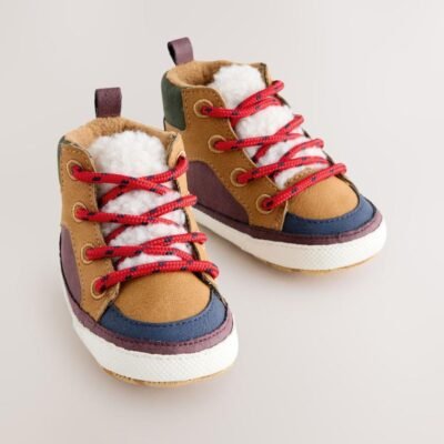 Tan Brown Baby Elastic Lace Boots