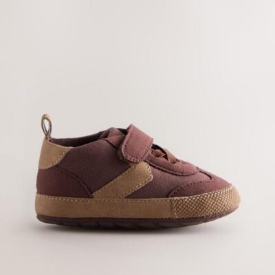Brown Chocolate Baby Touch Fastening Elastic Lace Chevron Trainers