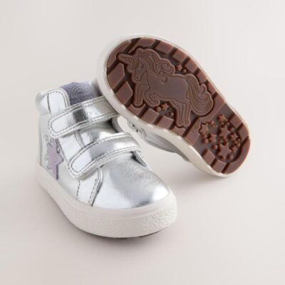 Silver Standard Fit (F) Touch Fasten High Top Trainers