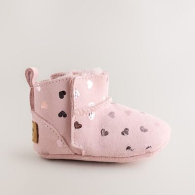Pink Heart Suede Baby Pull-On Boots