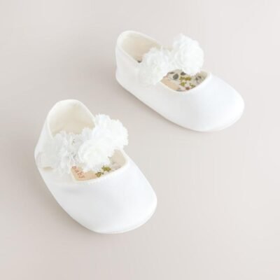 White Satin Baby Corsage Shoes