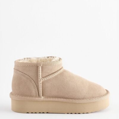 Neutral Standard Fit (F) Flatform Mini Warm Lined Water Repellent Suede Pull-On Boots