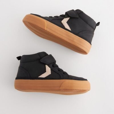 Black Wide Fit (G) Elastic Lace Touch Fastening Chevron Boots