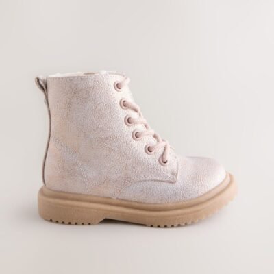 Pink Shimmer Standard Fit (F) Lace-Up Ankle Boots