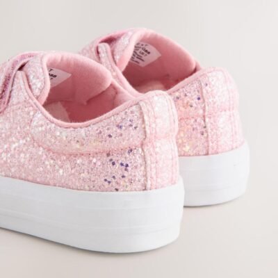 Pink Glitter Standard Fit (F) Chunky Trainers With Touch Fastening