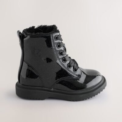Black Patent Sparkle Standard Fit (F) Lace-Up Ankle Boots