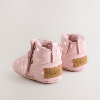 Pink Heart Suede Baby Pull-On Boots