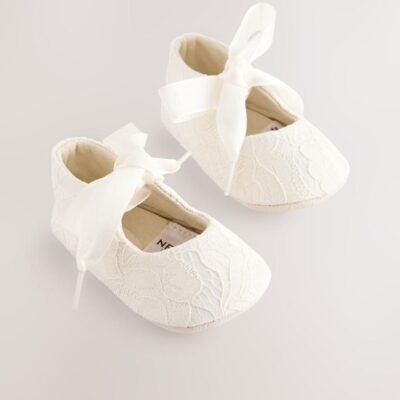 Cream Lace Baby Tie Front Occasion Shoes