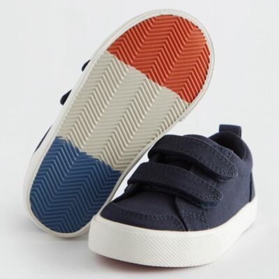 Navy Canvas Wide Fit (G) Two Strap Touch Fastening Trainers