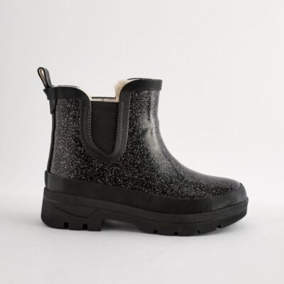 Black Glitter Chelsea Wellies