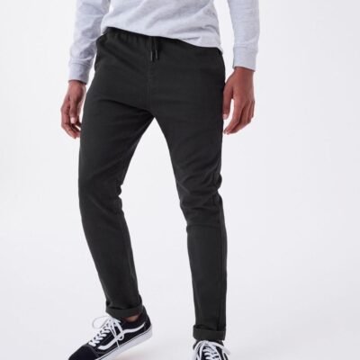 Black Regular Fit Rib Waist Pull-On Trousers