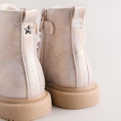 Pink Shimmer Standard Fit (F) Lace-Up Ankle Boots