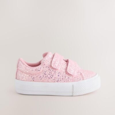 Pink Glitter Standard Fit (F) Chunky Trainers With Touch Fastening