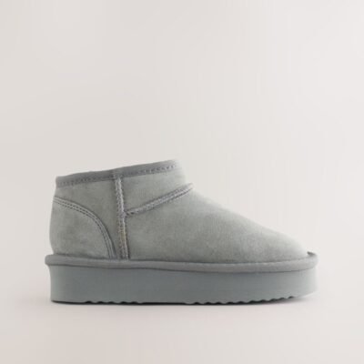 Grey Standard Fit (F) Flatform Mini Warm Lined Water Repellent Suede Pull-On Boots