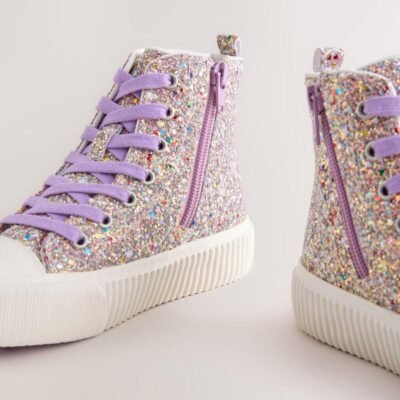 Multi Glitter Standard Fit (F) Lace-Up High Top Trainers
