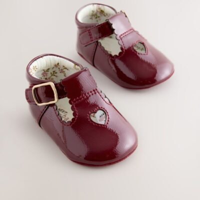 Burgundy Red Baby T Bar Shoes