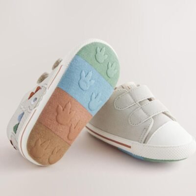 Grey Dino Two Strap Baby Trainers