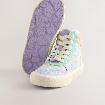 Rainbow Glitter Standard Fit (F) Lace-Up High Top Trainers