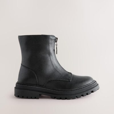 Black Standard Fit (F) Zip Front Ankle Boots