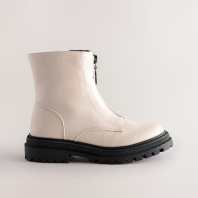 Bone White Standard Fit (F) Zip Front Ankle Boots