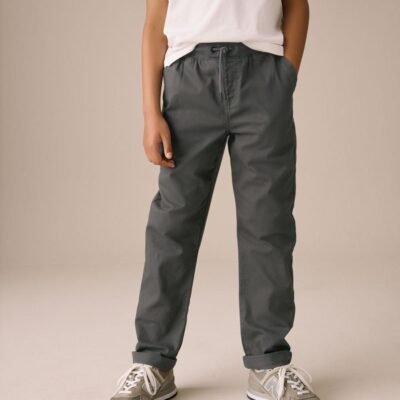 Charcoal Grey Regular Fit Rib Waist Pull-On Trousers