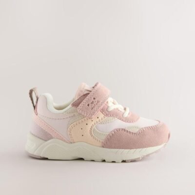 Pink Standard Fit (F) Elastic Lace Touch Fasten Trainers
