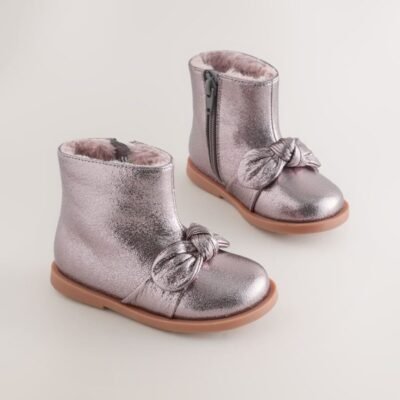 Pewter Grey Metallic Bow Boots