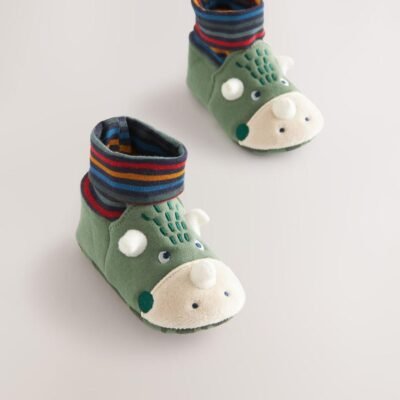 Green Dinosaur Baby Sock Top Boot Shoes