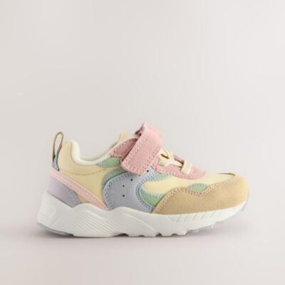 Multi Pastel Standard Fit (F) Elastic Lace Touch Fasten Trainers