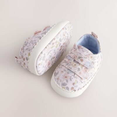 Pink Floral Touch Fasten Baby Trainers