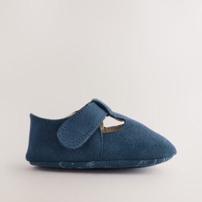 Navy Suede Leather Baby T-Bar Shoes