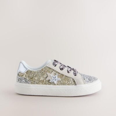 Gold Glitter Star Lace-Up Trainers