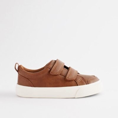 Tan Brown Wide Fit (G) Two Strap Touch Fastening Trainers