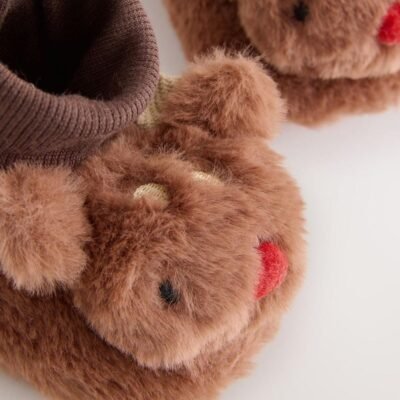 Tan Brown Christmas Reindeer Baby Socks Top Boots