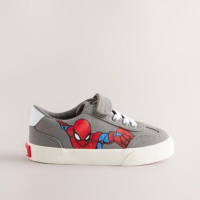Grey Standard Fit (F) Spiderman Touch Fastening Elastic Lace Trainers