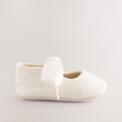Cream Lace Baby Tie Front Occasion Shoes